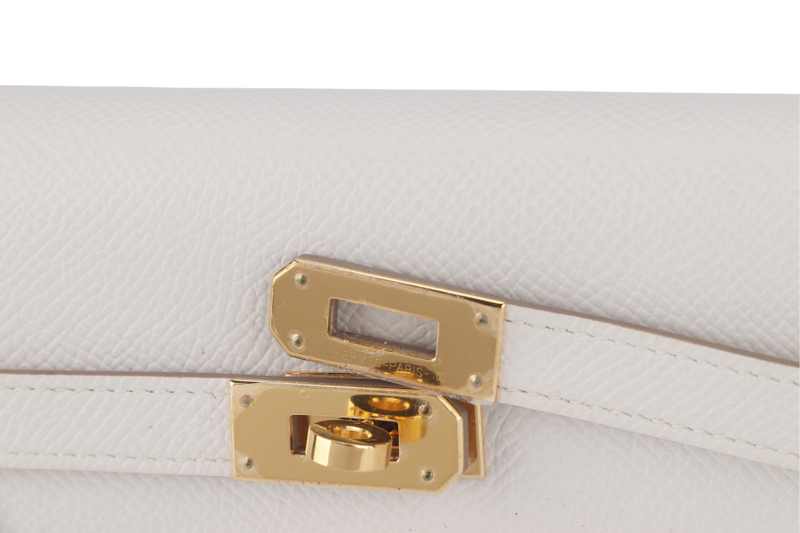 HERMES KELLY TO GO (STAMP B) GRIS PALE EPSOM LEATHER GOLD HARDWARE WITH STRAP, DUST COVER AND BOX