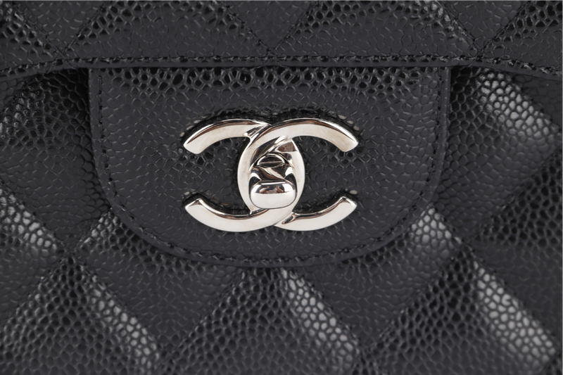 CHANEL CLASSIC FLAP JUMBO (1524xxxx) BLACK CAVIAR SILVER HARDWARE WITH CARD AND DUST COVER