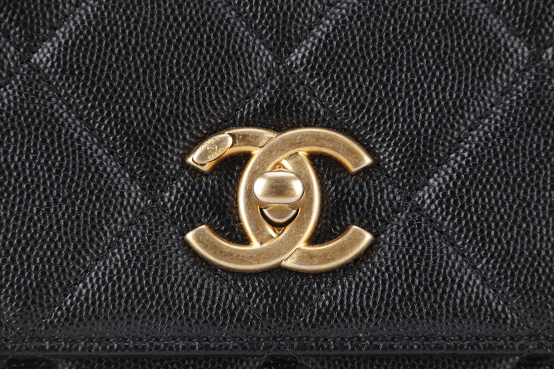 CHANEL 23A CHAIN SHOULDER BAG MICROCHIP (GCNHxxxx) BLACK CAVIAR LEATHER GOLD HARDWARE WITH DUST COVER AND BOX