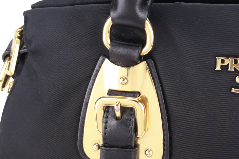 PRADA BN1903 TOP HANDLE BLACK NYLON GOLD HARDWARE NO DUST COVER