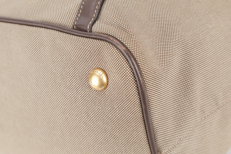 PRADA LOGO JACQUARD MEDIUM CANVAS CORDA BRUCIA GOLD HARDWARE WITH LONG STRAPS, CARD AND DUST COVER