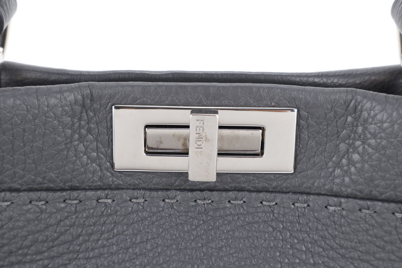 FENDI PEEKABOO ISEEU MEDIUM GREY LEATHER SILVER HARDWARE WITH STRAPS, DUST COVER AND RAINCOAT