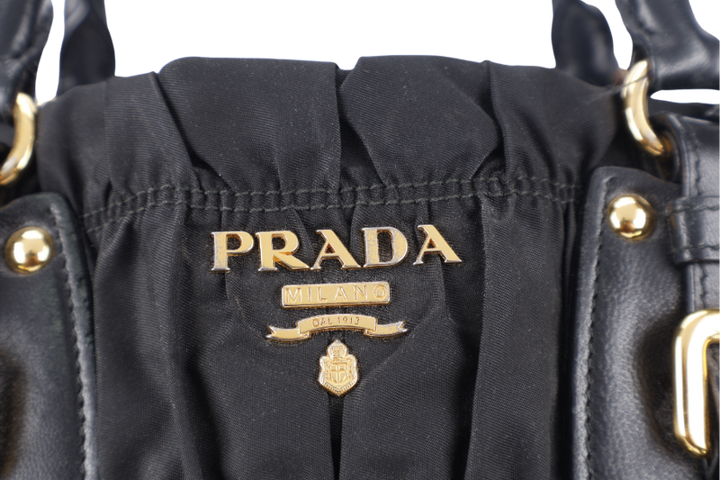 PRADA IBG805 BLACK GAUFRE NYLON BAG WITH STRAPS, CARD AND DUST COVER