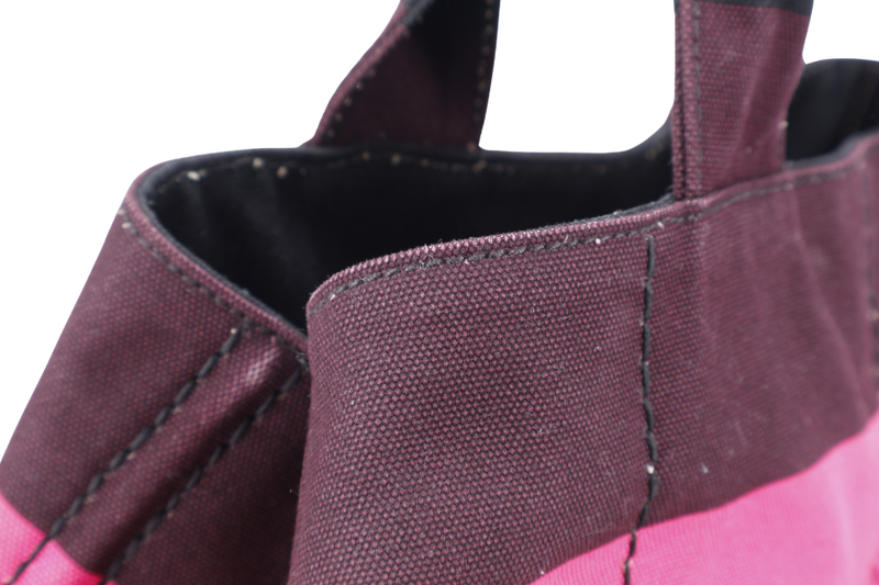 PRADA CANAPA RIGHE B1872B PINK AND DARK BROWN CANVAS TOTE BAG WITH CARD AND DUST COVER
