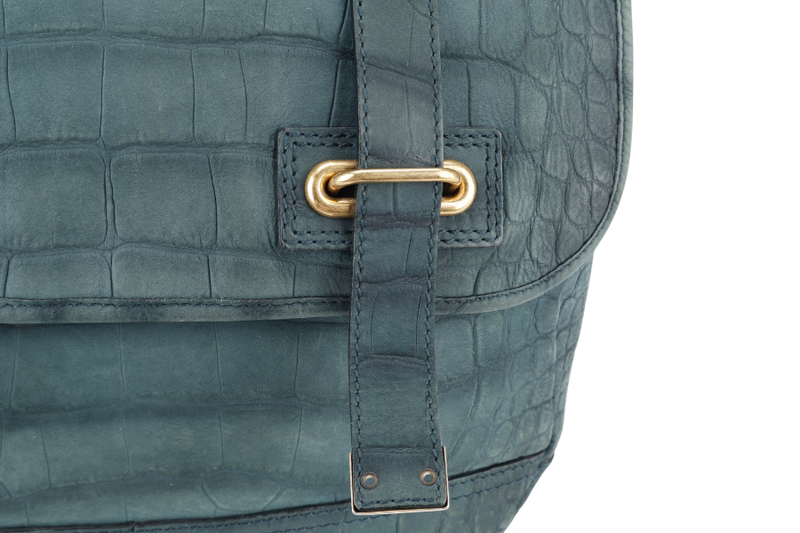 YVES SAINT LAURENT (YSL) BESACE GREEN CROC EMBOSSED LEATHER GOLD HARDWARE NO DUST COVER