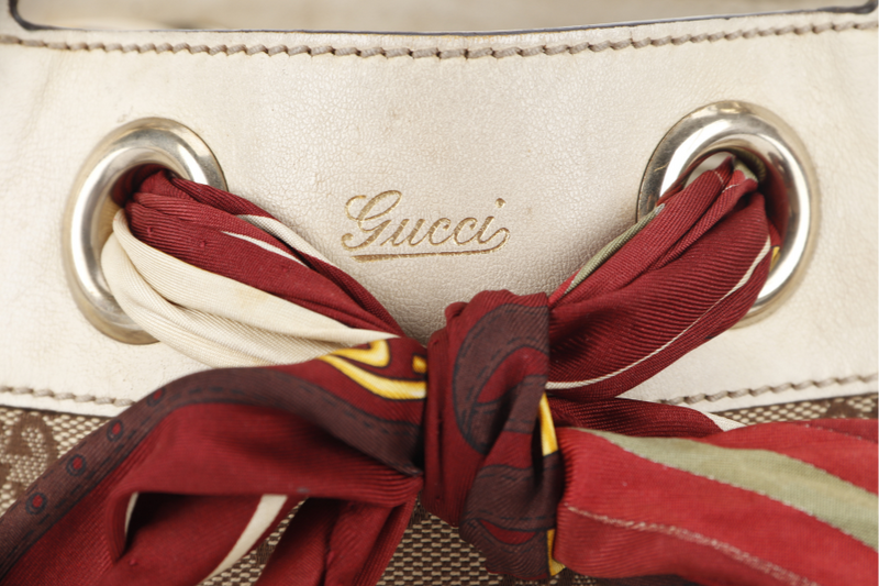 GUCCI POSITANO (162879) WHITE CANVAS TOTE BAG GOLD HARDWARE WITH DUST COVER