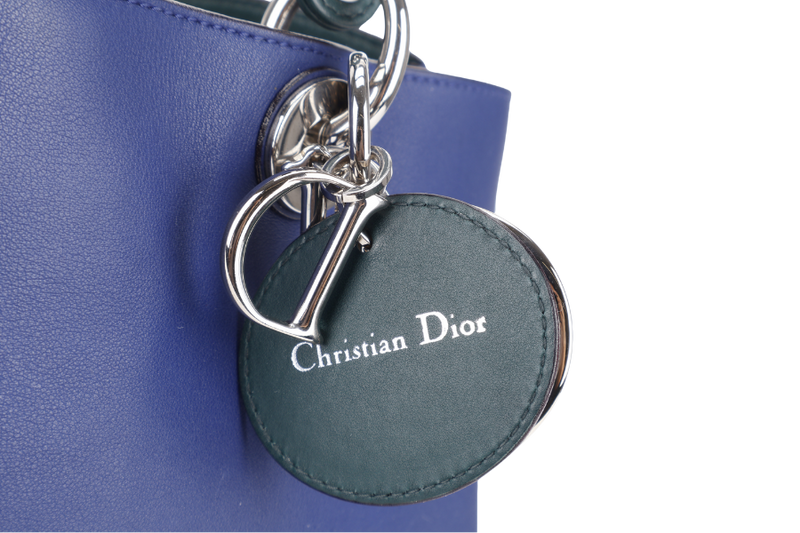CHRISTIAN DIOR DIORISSIMO TOTE MEDIUM TRICOLOR BLUE-BLACK-GREEN SILVER HARDWARE (09-MA-0175) WITH STRAPS