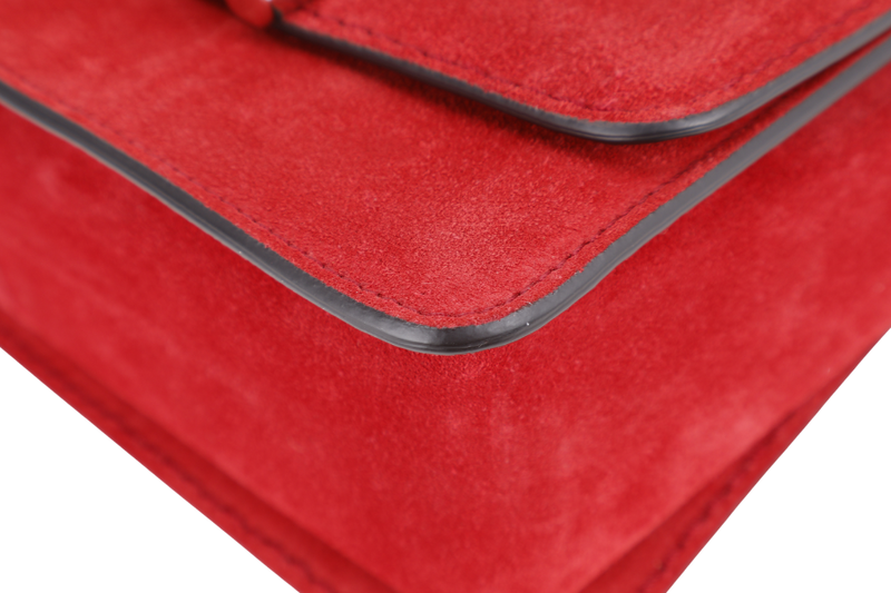 TODS AMU PATTINA TRACOLLA MINI RED SUEDE SHOULDER BAG SILVER HARDWARE WITH STRAPS AND DUST COVER