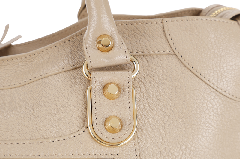 BALENCIAGA CITY BAG SMALL BEIGE LATTE LEATHER GOLD HARDWARE WITH MIRROR POCKET, STRAPS AND DUST COVER