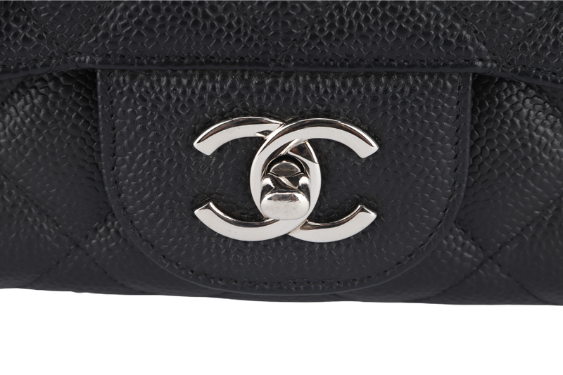 CHANEL CLASSIC FLAP JUMBO (1357xxxx) BLACK CAVIAR LEATHER SILVER HARDWARE WITH DUST COVER AND CARD