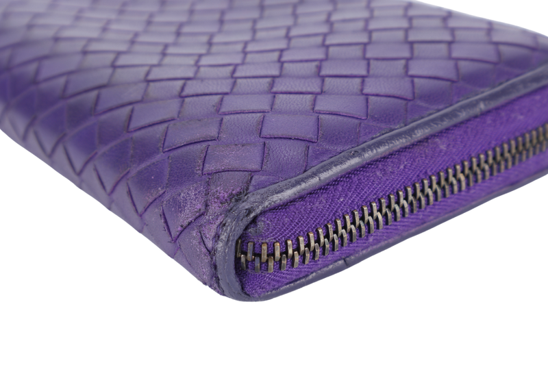 BOTTEGA VENETA LONG WALLET INTRECCIATO PURPLE LEATHER GOLD HARDWARE WITH DUST COVER AND BOX