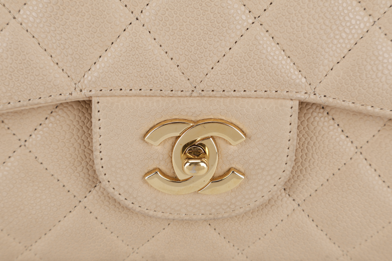 CHANEL CLASSIC FLAP BAG JUMBO BEIGE CAVIAR LEATHER GOLD HARDWARE (1293xxxx) NO DUST COVER