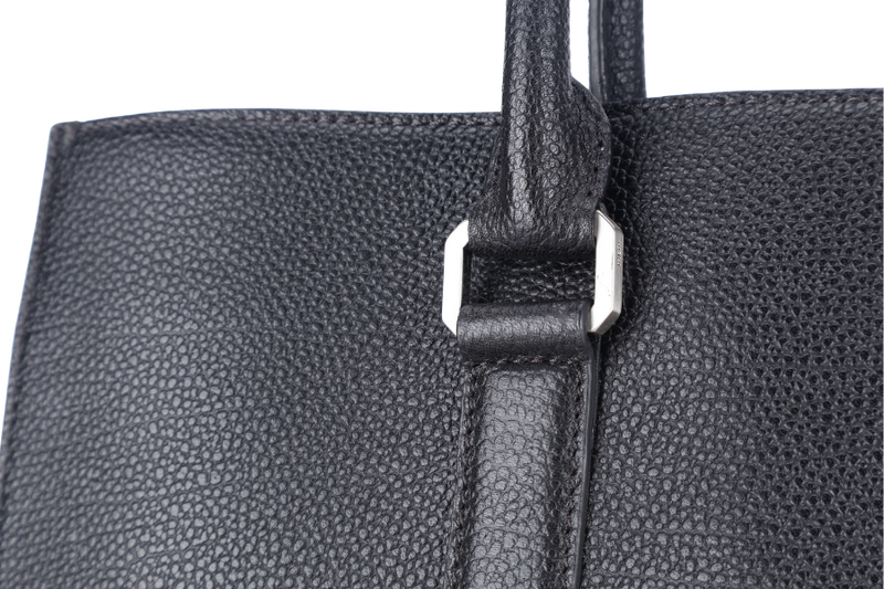 MCM DOCUMENT SAC 2 WAY BAG(G8434) BLACK CALF LEATHER SILVER HARDWARE WITH LONG STRAPS AND DUST COVER