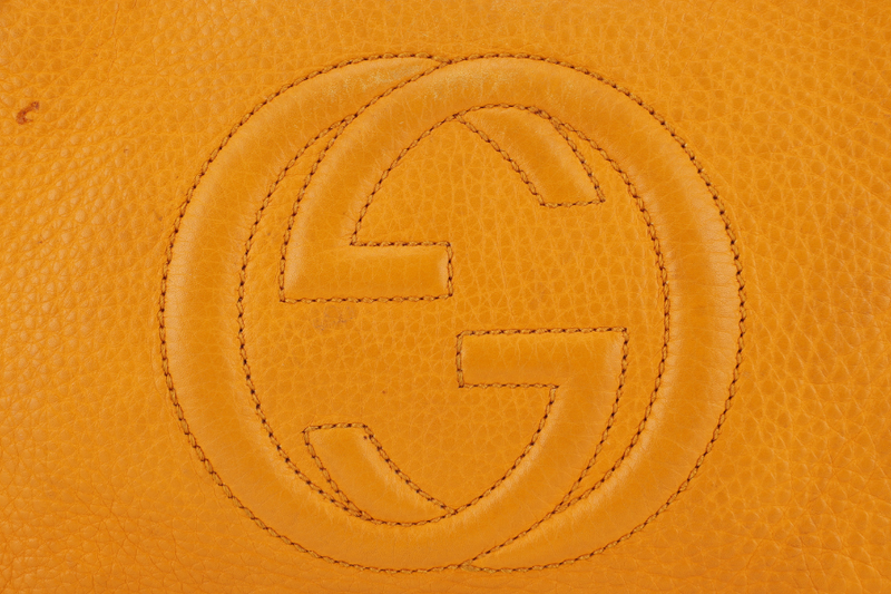 GUCCI SOHO SMALL TOP HANDLE BAG (369176) DARK YELLOW LEATHER GOLD HARDWARE WITH LEATHER STRAPS NO DUST COVER