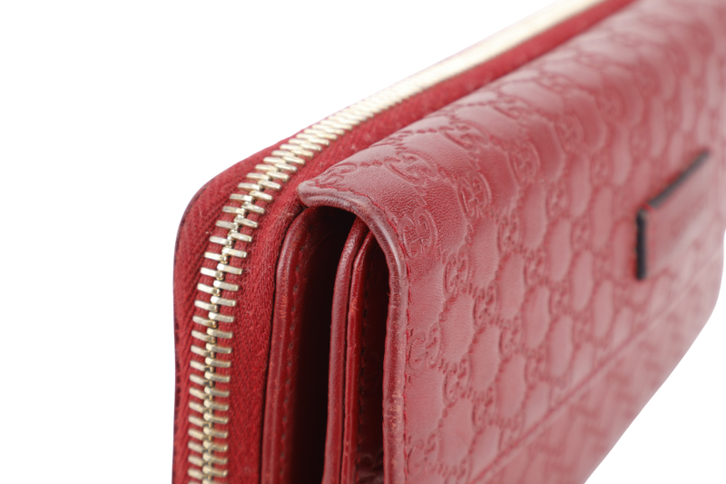 GUCCI GG SIGNATURE CONTINENTAL ZIP LONG WALLET GOLD HARDWARE WITH DUST COVER AND BOX