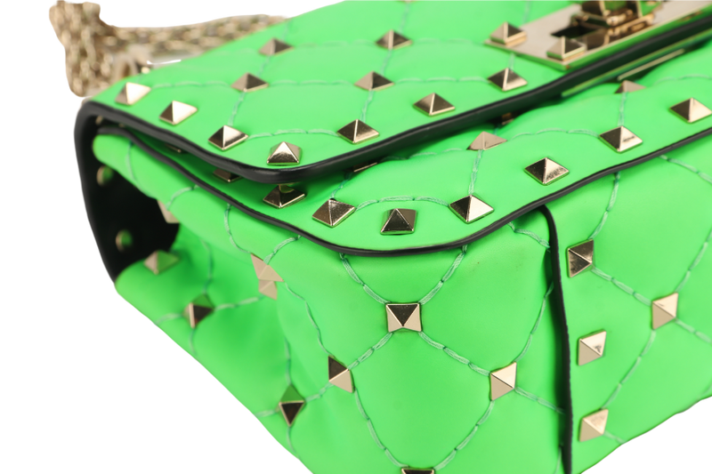 VALENTINO GARAVANI ROCKSTUD MINI GREEN CALFSKIN LIGHT GOLD HARDWARE NO DUST COVER