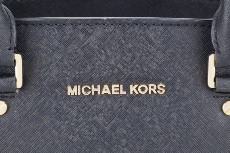MICHAEL KORS SELMA LARGE SAFFIANO BLACK LEATHER TOTE BAG WITH GOLD HARDWARE AND DUST COVER