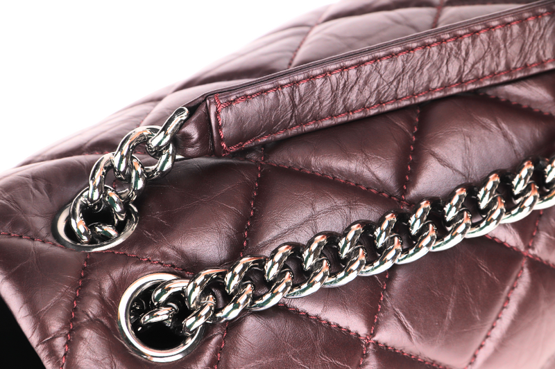 CHANEL LADY PEARLY FLAP (1690xxxx) BURGUNDY DISTRESSED LEATHER SILVER HARDWARE WITH CARD, DUST COVER & BOX