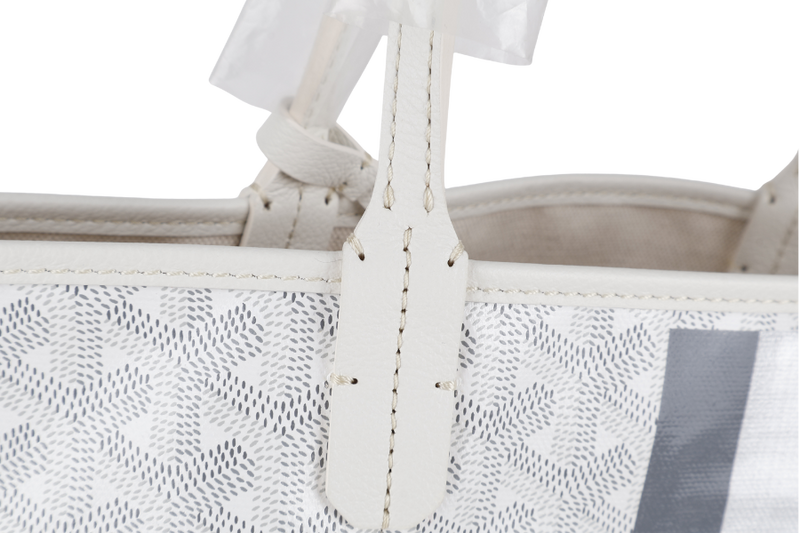 GOYARD SAINT LOUIS PM WHITE GOYARDINE SILVER & GREY LINES WITH POUCH WITH DUST COVER