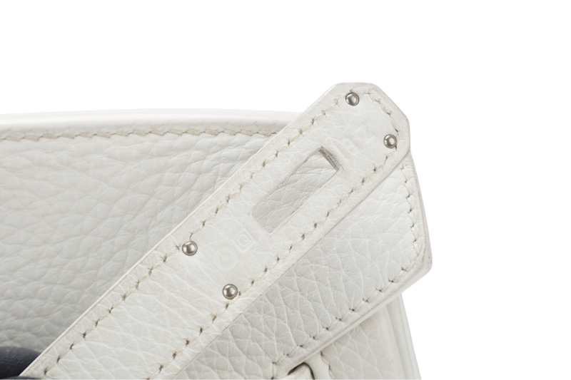 HERMES BIRKIN FLAG 35 WHITE AND GRIS PERLE CLEMENCE, LIZARD LEATHER SILVER HARDWARE STAMP Q SQUARE (YEAR 2013) WITH LOCK & KEYS AND DUST COVER