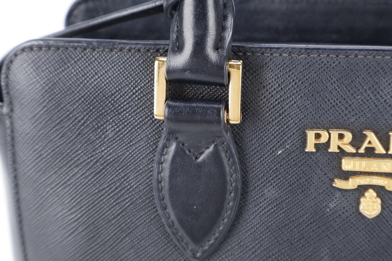 PRADA TOP HANDLE CROSSBODY SMALL BLACK SAFFIANO LEATHER GOLD HARDWRE WITH STRAPS AND CARD