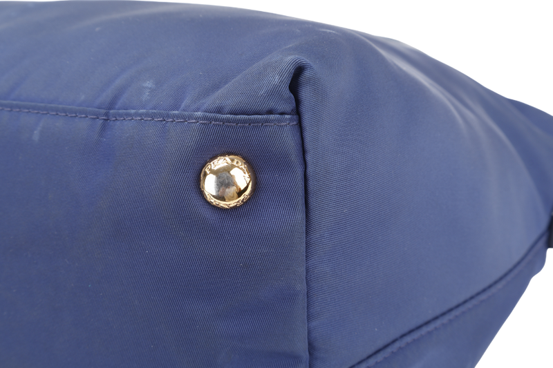 PRADA TESSUTO MEDIUM TOTE (BN2106) NAVY BLUE NYLON GOLD HARDWARE WITH CARD AND STRAPS