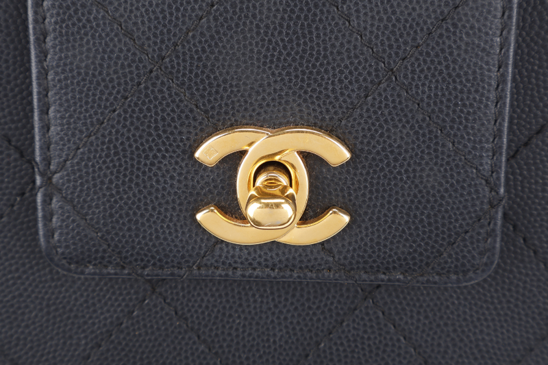CHANEL TOP HANDLE BAG (500xxxx) BLACK CAVIAR LEATHER GOLD HARDWARE WITH DUST COVER