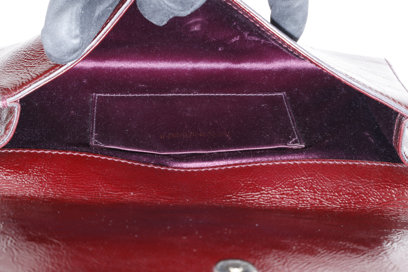 YSL BELLE DE JOUR BURGUNDY CRACKING PATENT CLUTCH NO DUST COVER