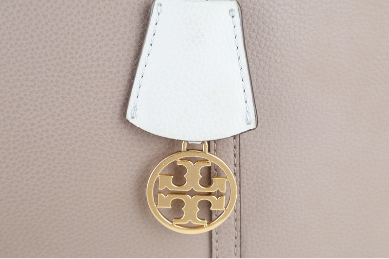 TORY BURCH PERRY TRIPLE COMPARTMENT TOTE GREY LEATHER GOLD HARDWARE NO DUST COVER