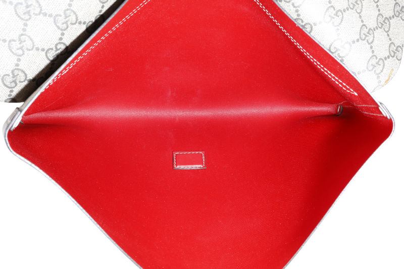 GUCCI GG SUPREME NO LONGER NOT YET LARGE CLUTCH RED LEATHER-CANVAS WITH DUST COVER