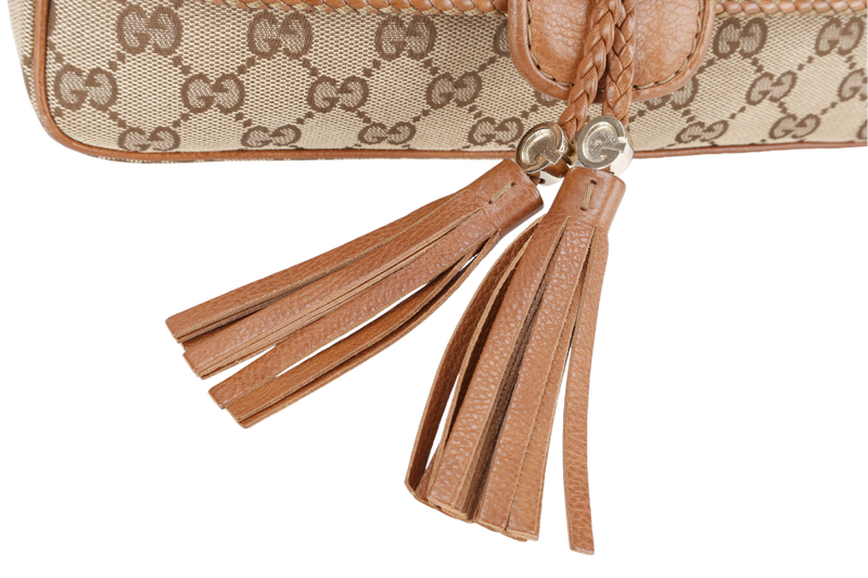 GUCCI VINTAGE BEIGE AND BROWN GG CANVAS MARRAKECH EVENING BAG GOLD HARDWARE WITH DUST COVER