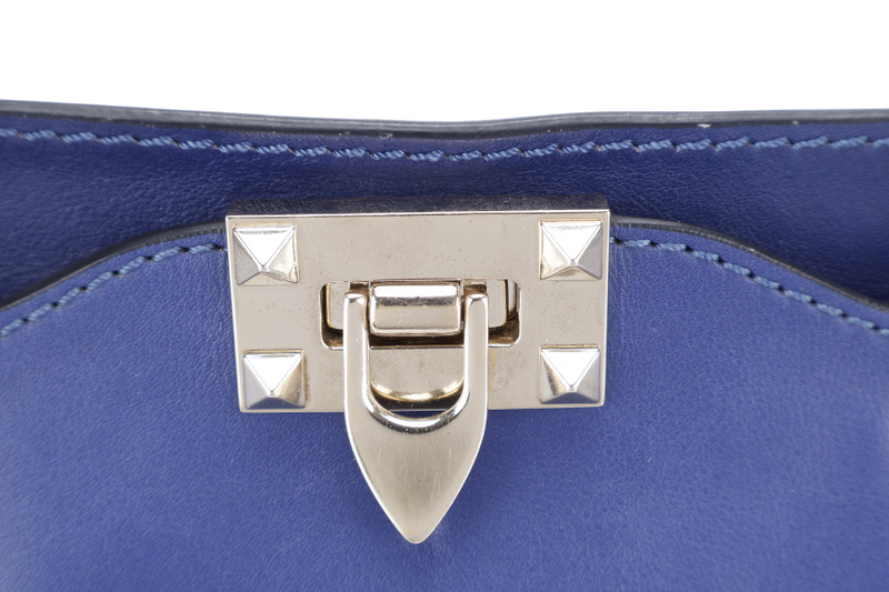 VALENTINO VITELLO SMALL ROCKSTUD BLUE LEATHER TOTE BAG WITH GOLD HARDWARE WITH STRAPS AND DUST COVER