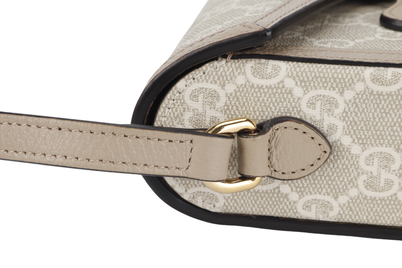 GUCCI MINI HORSEBIT 1955 (699296) BEIGE WHITE GG SUPREME CANVAS GOLD HARDWARE (PIG SKIN) WITH DUST COVER AND BOX