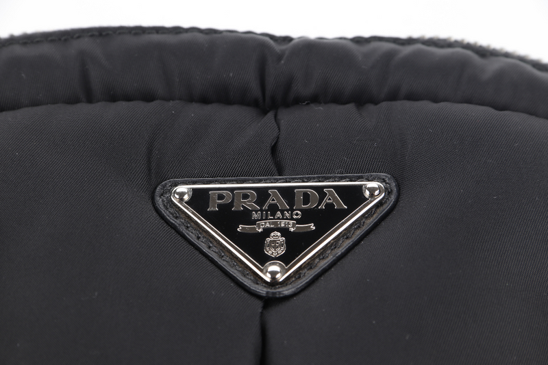 PRADA BOMBER TESSUTO 2 WAY BAG (BL0886) BLACK NYLON SILVER HARDWARE WITH DUST COVER , STRAP AND CARD