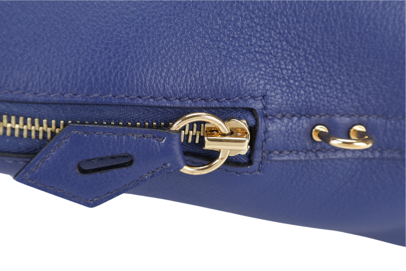 HERMES BOLIDE 1923 STAMP C (2018) BLUE ELECTRIC NOVILLO LEATHER GOLD HARDWARE WITH KEYS, LOCK, STRAPS, DUST COVER AND RAIN COAT