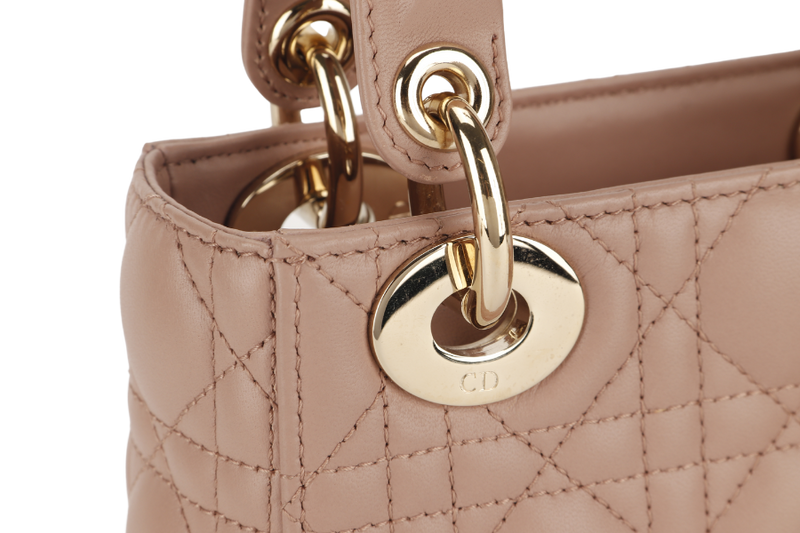 CHRISTIAN DIOR LADY DIOR MINI (01RU1211) LIGHT PINK LAMBSKIN GOLD HARDWARE WITH STRAP, DUST COVER AND BOX