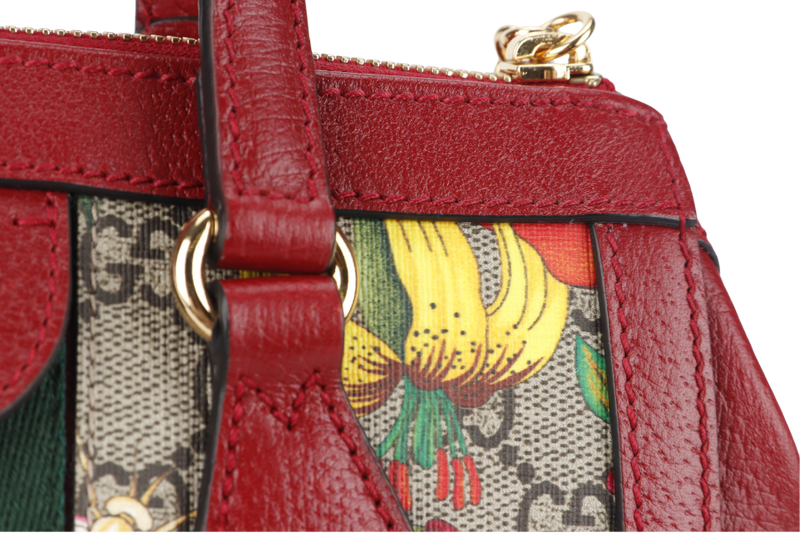 GUCCI GG FLORA WEB 2WAY BAG (547551 525040) SMALL RED LEATHER GOLD HARDWARE WITH STRAP AND DUST COVER