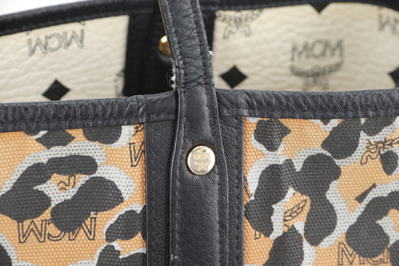 MCM VISETOS REVERSIBLE TOTE BAG MEDIUM LEOPARD LEATHER GOLD HARDWARE NO DUST COVER