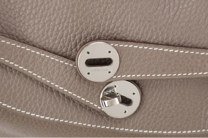 HERMES LINDY 34 STAMP R SQUARE (YEAR 2014) ETOUPE CLEMENCE LEATHER SILVER HARDWARE WITH DUST COVER