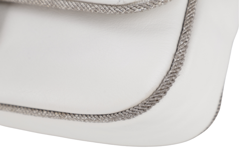 CHANEL WHITE QUILTED LEATHER GLITTER TRIM EDGE SHOULDER BAG SILVER CHAIN 2718xxxx WITH CARD, DUST COVER AND BOX