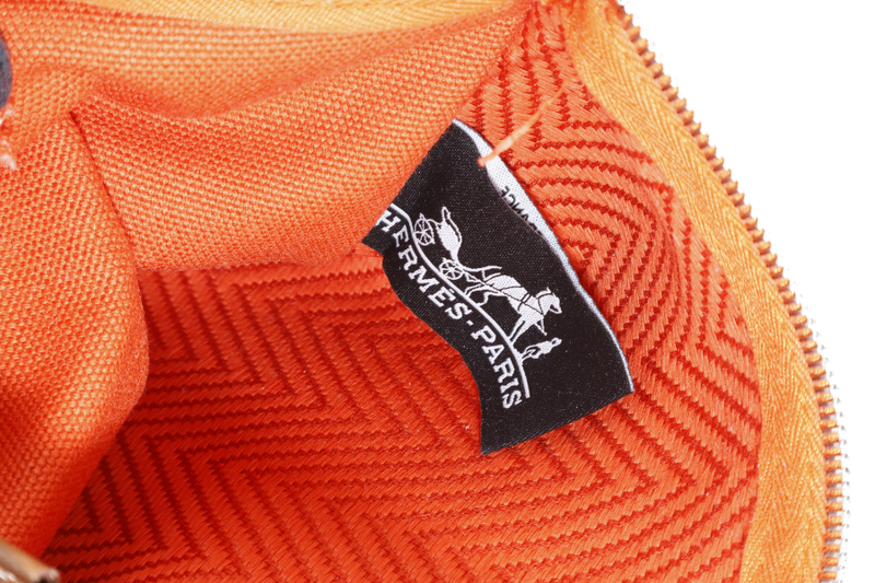 HERMES TROUSSE PLATE PM ORANGE CANVAS SILVER HARDWARE NO DUST COVER