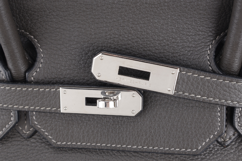 HERMES BIRKIN 40 TOGO LEATHER ETAIN SILVER HARDWARE STAMP K (YEAR 2007) WITH DUST COVER, RAINCOAT, PADLOCK AND KEYS