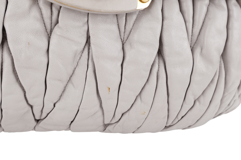 MIU MIU GREY TURNLOCK TOP HANDLE MATELASSE LEATHER 2WAY BAG GOLD HARDWARE WITH LEATHER STRAPS NO DUST COVER