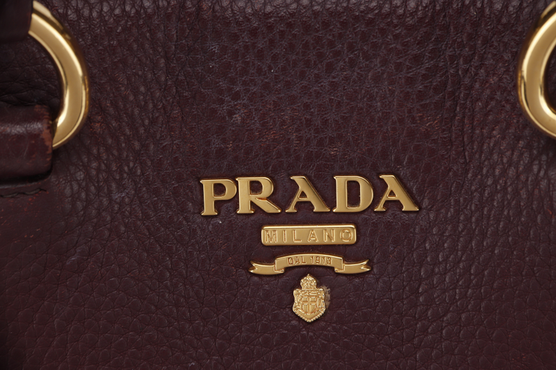 PRADA BN2865 2WAY BAG GRANATO VITELLO DAINO GOLD HARDWARE WITH CARD AND SLING