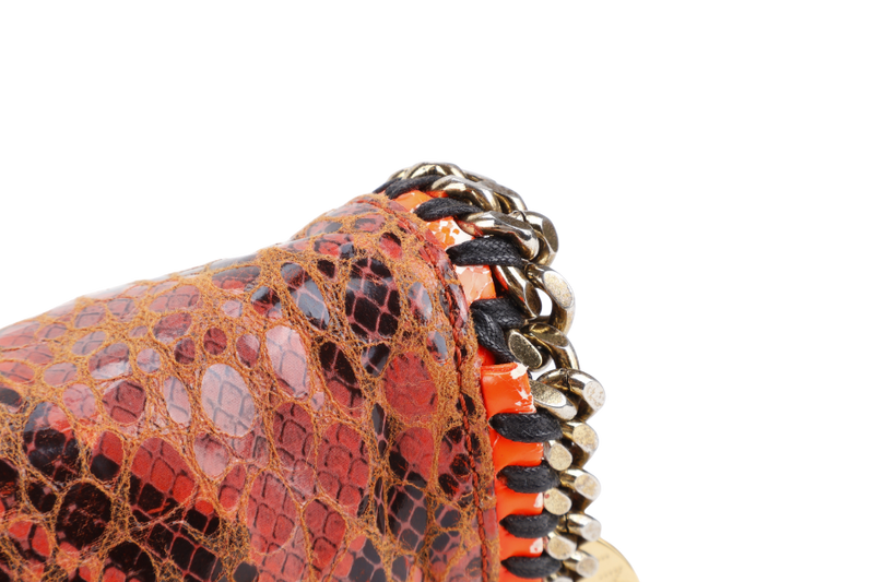 STELLA MCCARTNEY FALABELLA FOLD OVER BAG ORANGE RED PHYTON EMBOSSED GOLD HARDWARE NO DUST COVER