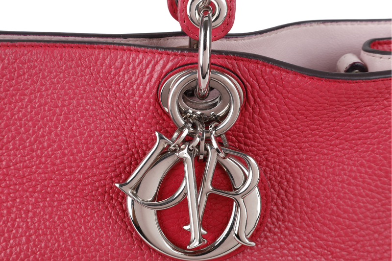 CHRISTIAN DIOR DIORISSIMO TOTE BAG (09-MA-0173) LARGE PINK PEBBLED LEATHER, SILVER HARDWARE, WITH CARD, STRAP & DUST COVER