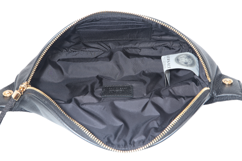 VERSACE MENDUSA BELT BAG BLACK CALF LEATHER GOLD HARDWARE WITH DUST COVER