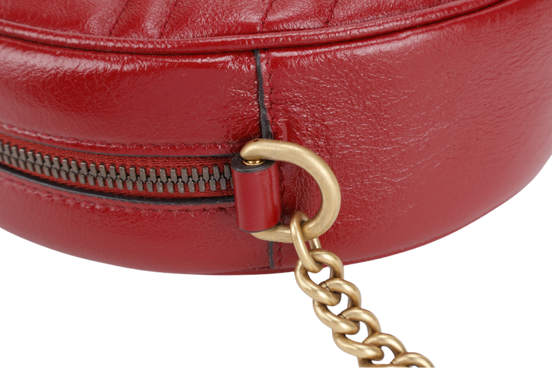 GUCCI GG MARMONT RED LEATHER ROUND SHOULDER BAG GOLD HARDWARE WITH DUST COVER