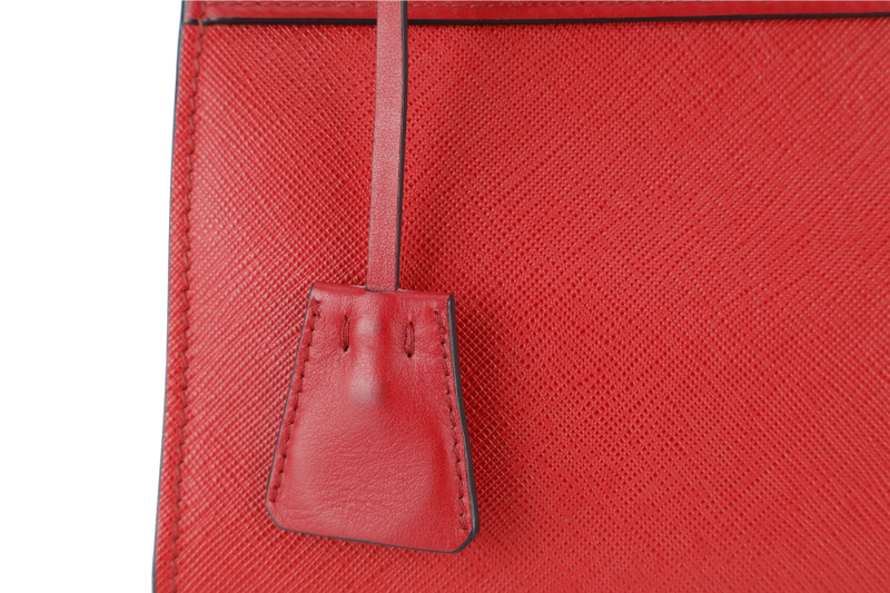 PRADA IBA116 RED ROSSO SAFFIANO x SMOOTH LEATHER BAG WITH STRAPS, CARD AND DUST COVER