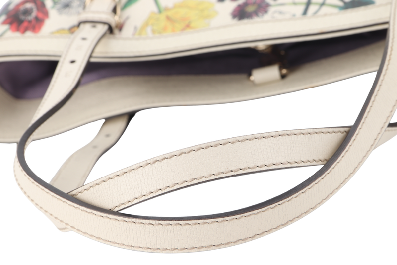 GUCCI FLORA TOTE WHITE LEATHER SILVER HARDWARE NO DUST COVER